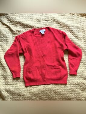 Vintage Lambswool Angora Blend V-Neck Button Cardigan Sweater - Bright Red